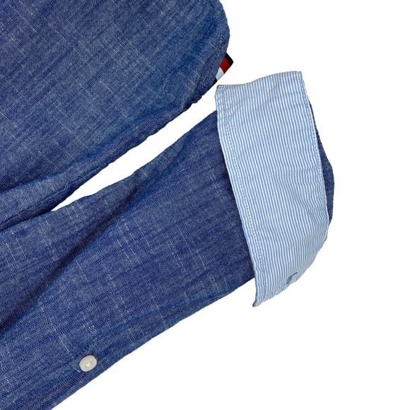 Tommy Hilfiger Shirt Women Small Blue Chambray Long Sleeve Logo Half Zip Popover - Picture 11 of 15